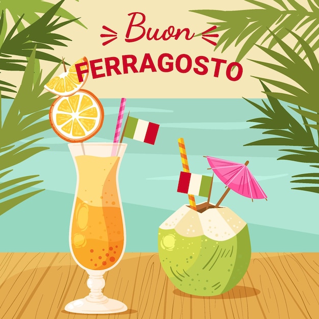 Handgetekende Ferragosto-illustratie