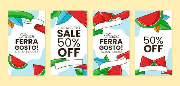 Gratis vector handgetekende ferragosto instagram verhalencollectie