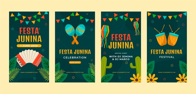 Gratis vector handgetekende festas juninas instagram verhalen sjabloon