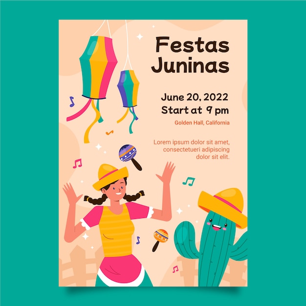 Handgetekende festas juninas verticale postersjabloon