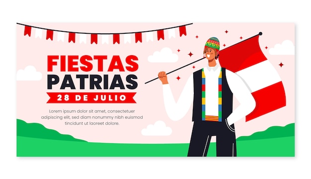 Handgetekende fiestas patrias peru horizontale banner