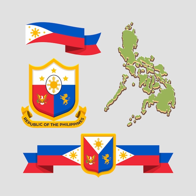 Handgetekende Filippijnse vlag nationale emblemen