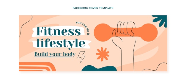 Gratis vector handgetekende fitness facebook-omslag