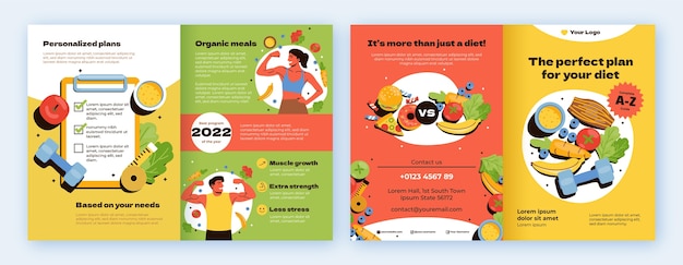 Gratis vector handgetekende fitness voedingsbrochure