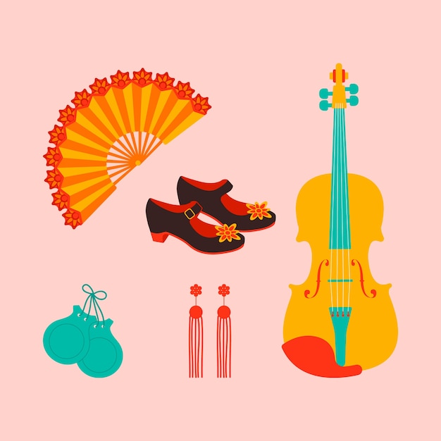 Gratis vector handgetekende flamenco-elementencollectie