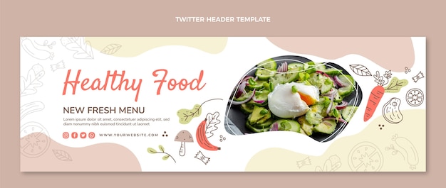 Gratis vector handgetekende food twitter header-sjabloon