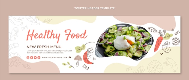 Handgetekende food twitter header-sjabloon