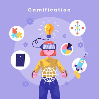 Handgetekende gamification-illustratie met plat ontwerp