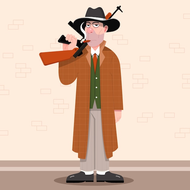 Gratis vector handgetekende gangster cartoon illustratie