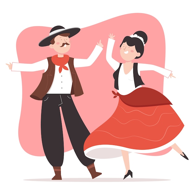 Handgetekende gaucho dansende illustratie