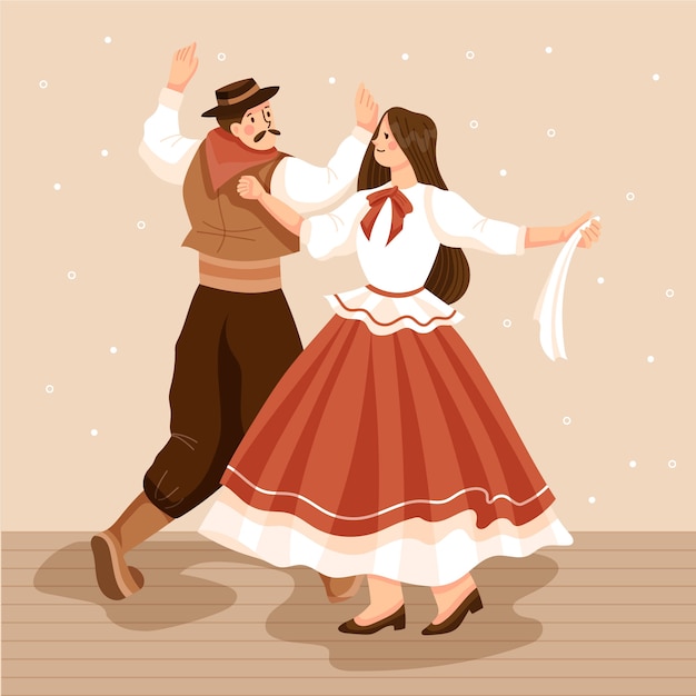 Handgetekende gaucho dansende illustratie