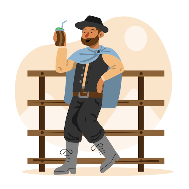 Gratis vector handgetekende gaucho drinkende partnerillustratie