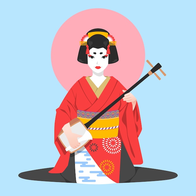 Handgetekende geisha-illustratie