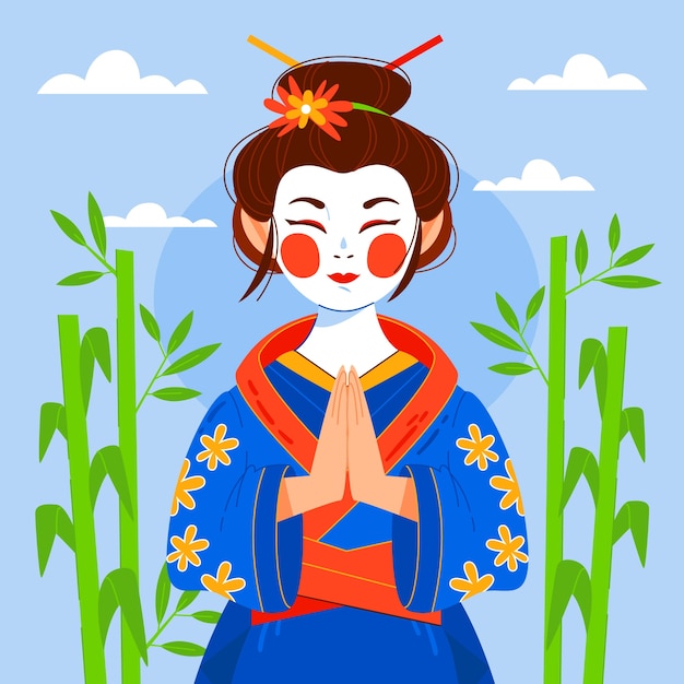 Handgetekende geisha-illustratie