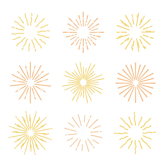 Gratis vector handgetekende gele sunburst-collectie