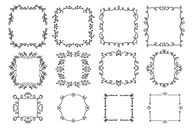 Handgetekende geometrische doodle frame-collectie