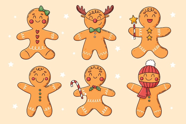 Handgetekende gingerbread man cookies collectie