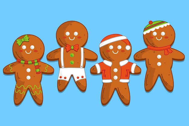 Gratis vector handgetekende gingerbread man cookies collectie