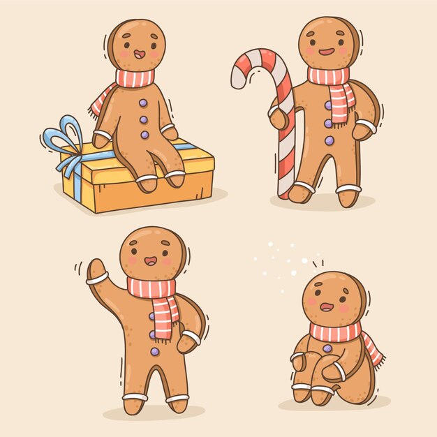 Handgetekende gingerbread man cookies collectie