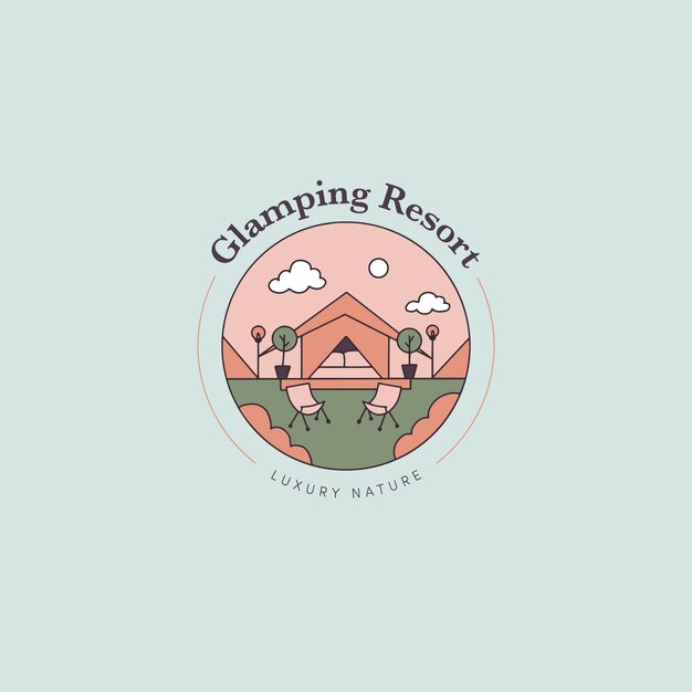 Handgetekende glamping logo sjabloon