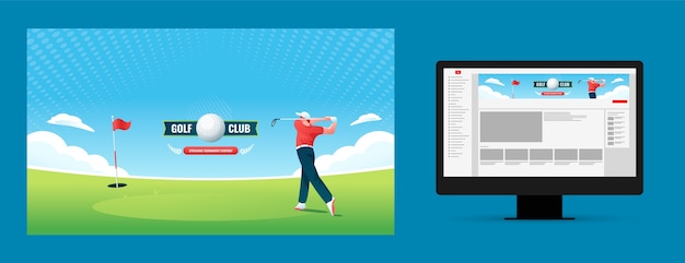 Handgetekende golfclub youtube-sjabloon voor spandoek