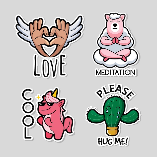 Handgetekende grappige sticker set