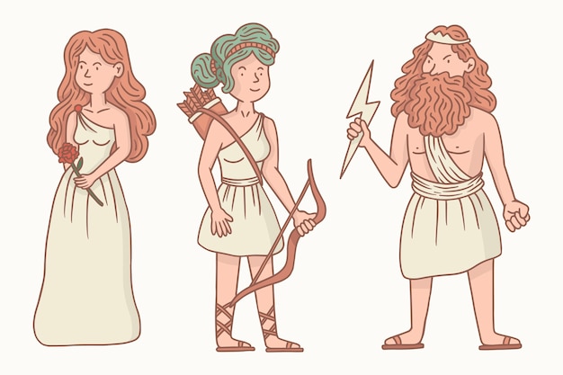 Handgetekende Griekse mythologie karakterverzameling