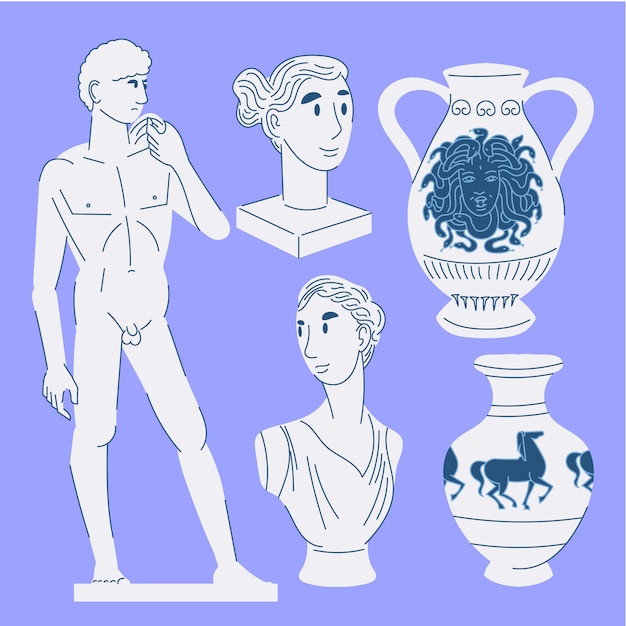 Gratis vector handgetekende griekse standbeeldcollectie
