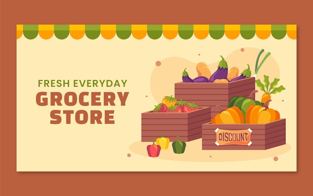 Handgetekende grocery shopping facebook sjabloon