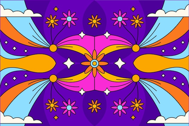 Gratis vector handgetekende groovy psychedelische achtergrond