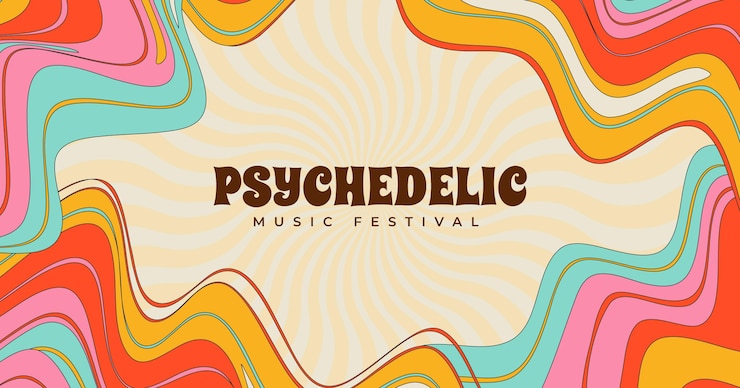 Gratis Vector handgetekende groovy psychedelische social media postsjabloon
