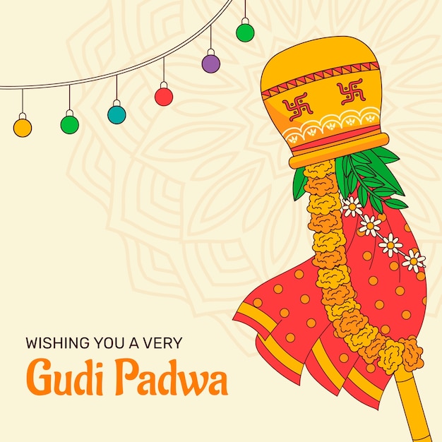 Gratis vector handgetekende gudi padwa illustratie