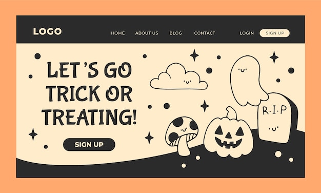 Gratis vector handgetekende halloween-bestemmingspaginasjabloon