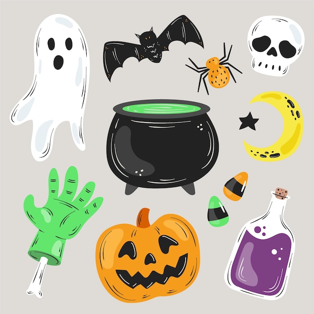 Handgetekende halloween element collectie