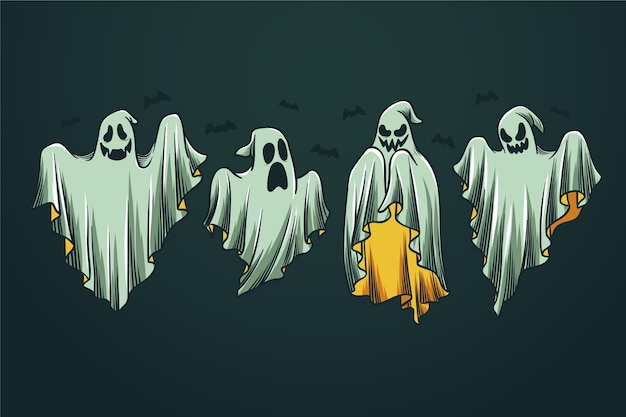 Gratis vector handgetekende halloween-geestencollectie