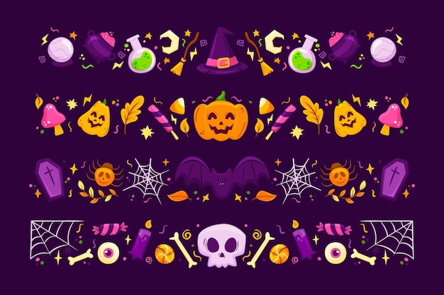 Gratis vector handgetekende halloween-grenzencollectie