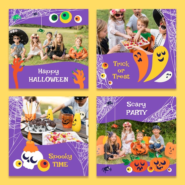 Handgetekende halloween instagram posts collectie