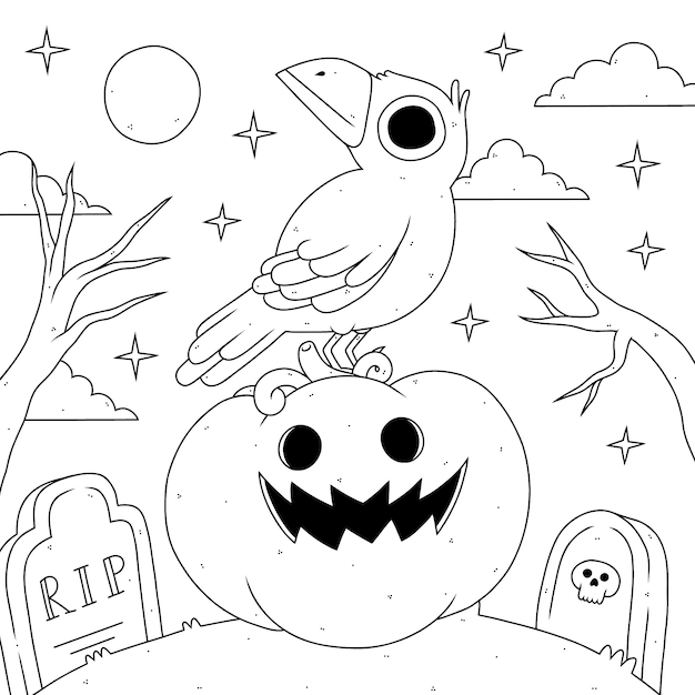 Handgetekende halloween kleurplaat illustratie