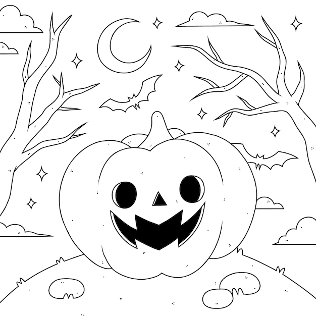 Gratis vector handgetekende halloween kleurplaat illustratie