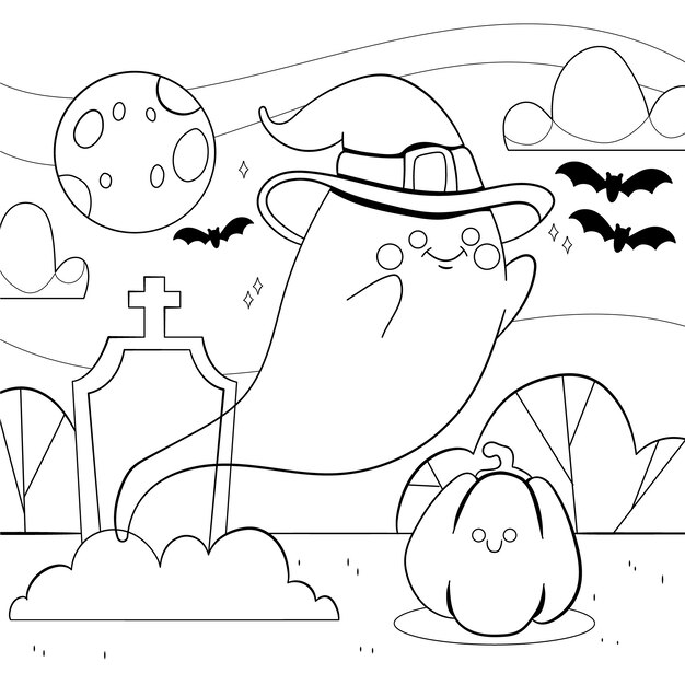 Handgetekende halloween kleurplaat illustratie