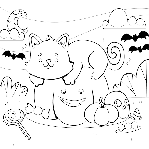 Handgetekende halloween kleurplaat illustratie