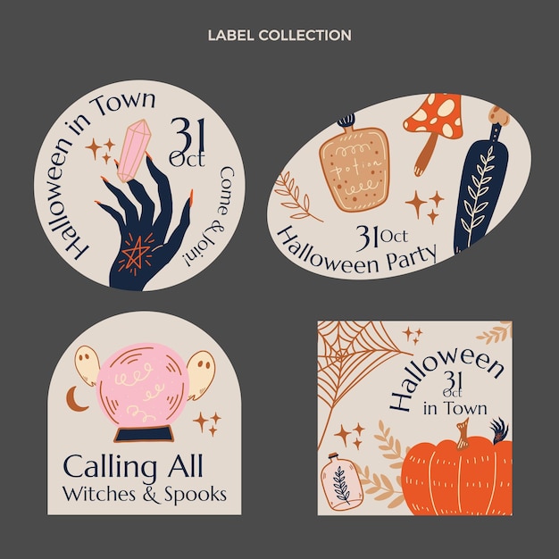 Gratis vector handgetekende halloween-labelscollectie