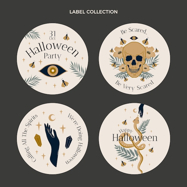 Handgetekende halloween-labelscollectie