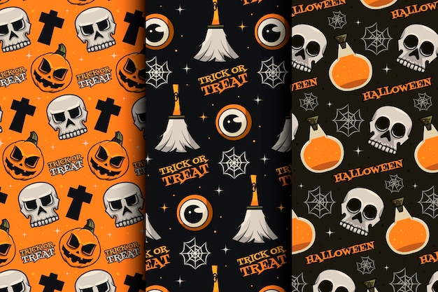 Gratis vector handgetekende halloween-patronencollectie