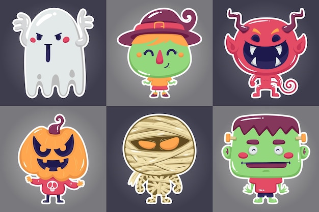 Gratis vector handgetekende halloween-personagesverzameling