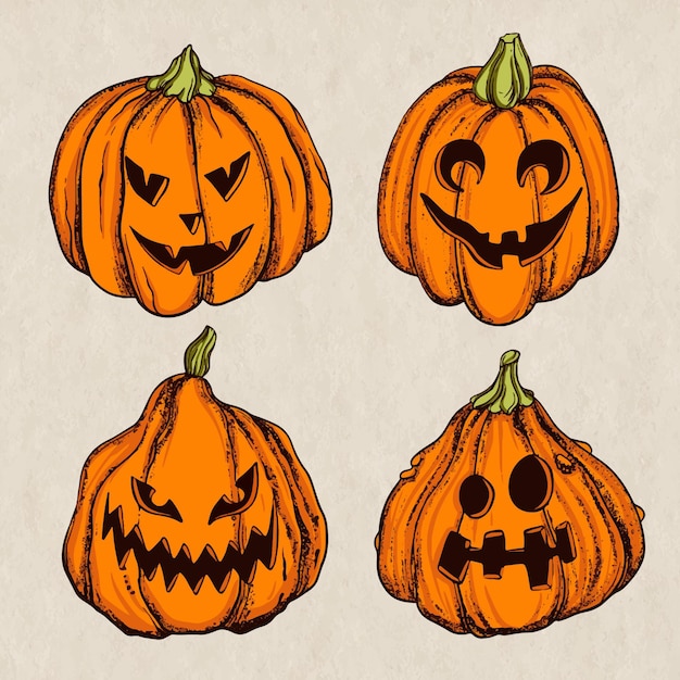 Handgetekende halloween pompoen illustratie
