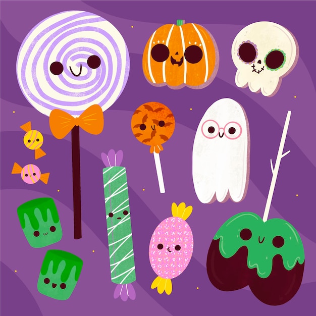 Gratis vector handgetekende halloween-snoepcollectie