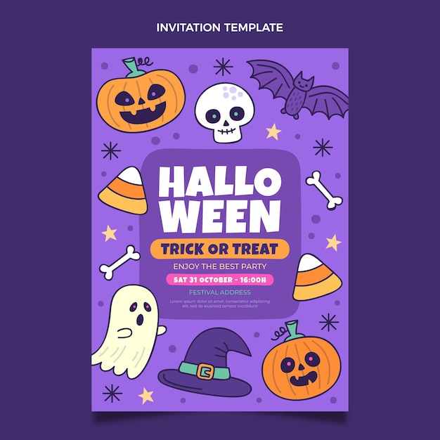 Handgetekende halloween-uitnodigingssjabloon