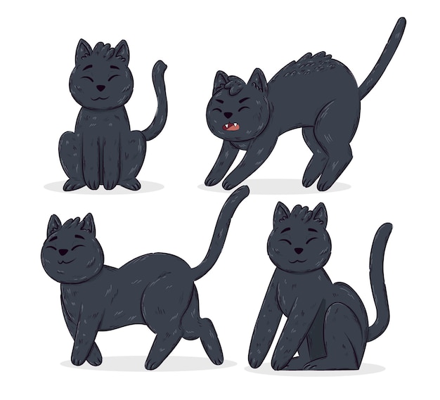 Gratis vector handgetekende halloween zwarte katten-collectie