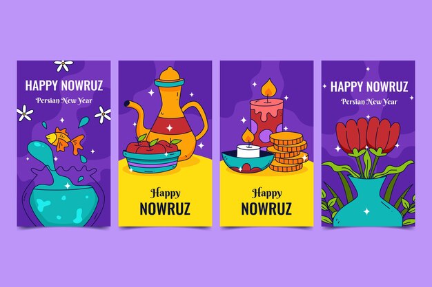 Handgetekende happy nowruz instagram verhalencollectie